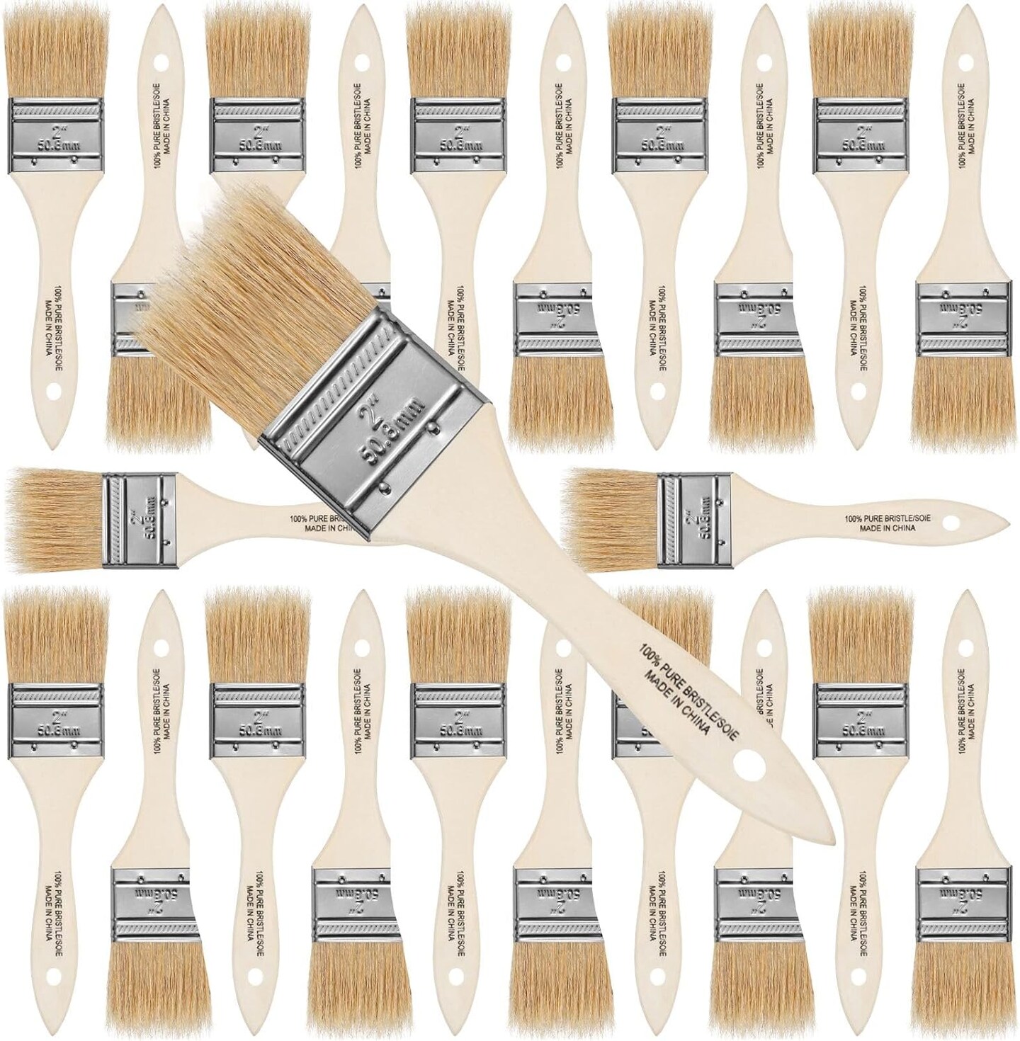 Chip Brush 2inch Bulk 24Ea Disposable Paint Brushes Cheap Natural Bristle Paint Brushes for Glue, Varnish,Wood Stain,Furniture Paint Brush,Painting Walls