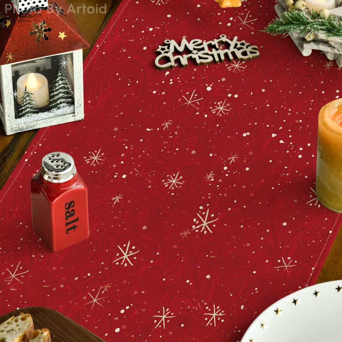 Snowman Christmas Birds Trees Table Runner, Seasonal Winter Xmas Holiday Kitchen Dining Table Decoration for Indoor Outdoor Home Party Decor