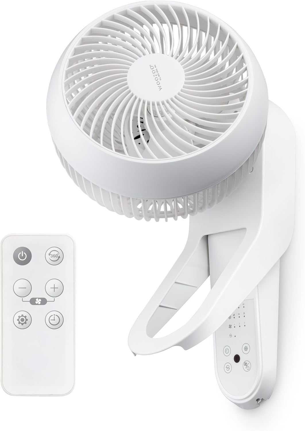 IRIS USA Wall-Mounted Fan with Remote, 360° Oscillating 7.1" Blades, 414.4 sq ft Coverage, for Garages, RVs, White