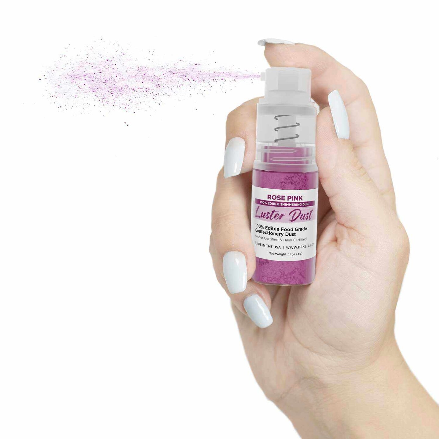 Bakell - Rose Pink Luster Dust (4g, 1x Pump) Edible Vegan Dust & Paint for Baking, Desserts and Beverages