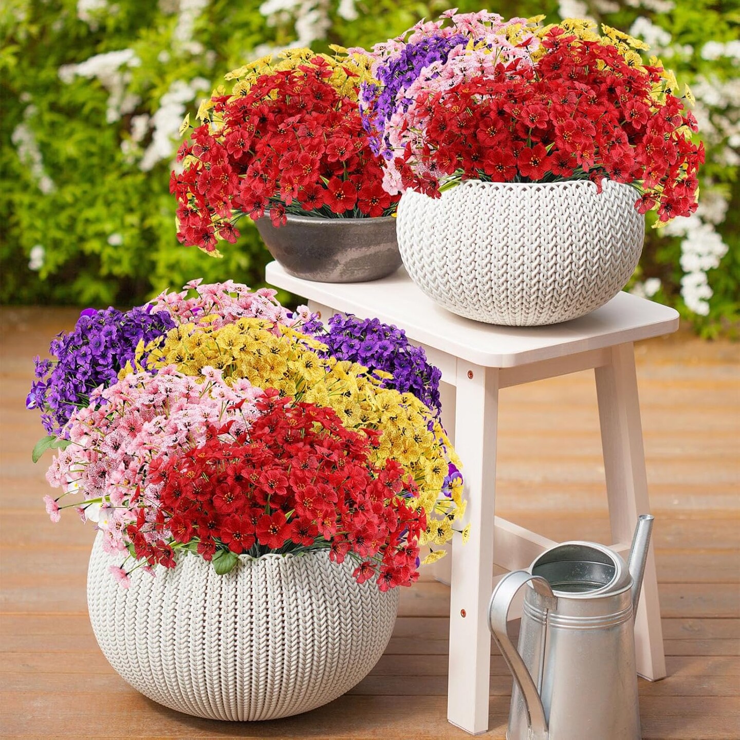 22 Bundles Artificial Flowers Outdoor, Faux Flowers UV Resistant with Plastic Plants, Faux Silk Flowers for Outdoors Outside Front Porch Hanging Planter Window Box Garden Decoration(Blue)