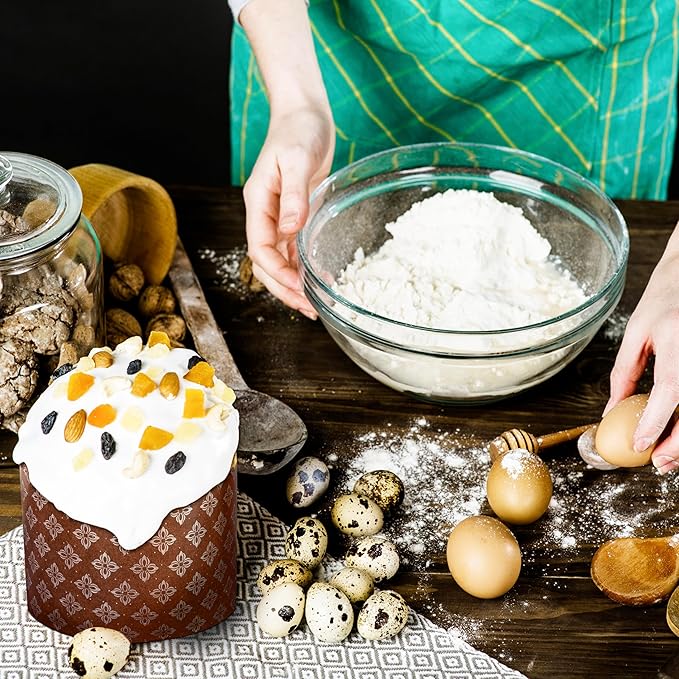 12 oz Easter Bread Forms Paska Mold Kulich |12 pcs| Easter Bread Paper Mold - Panettone Paper Mold - Brown Panettone Paper Baking Molds Universal | Brown Design W 4.3 x H 3.3-In