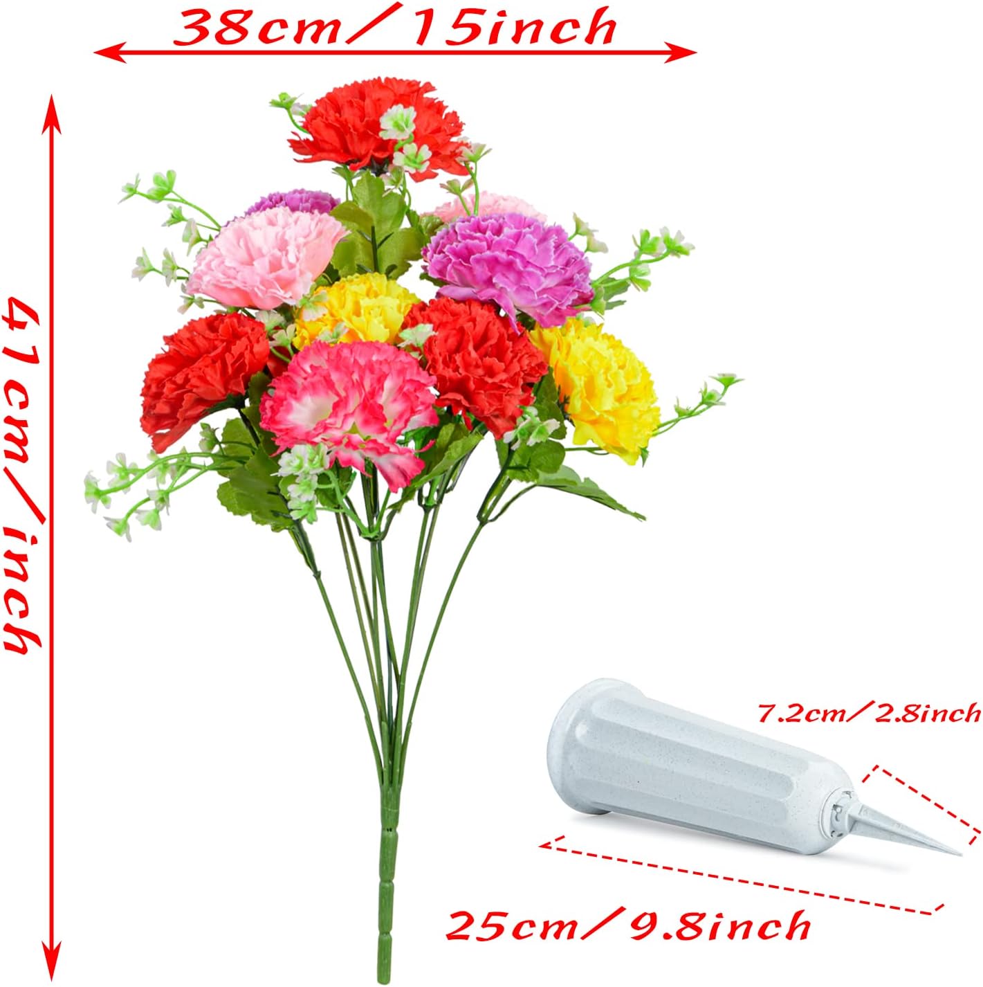 Set of 2 Artificial Carnation Cemetery Bouquets with Vases for Grave & Memorial Decoration
