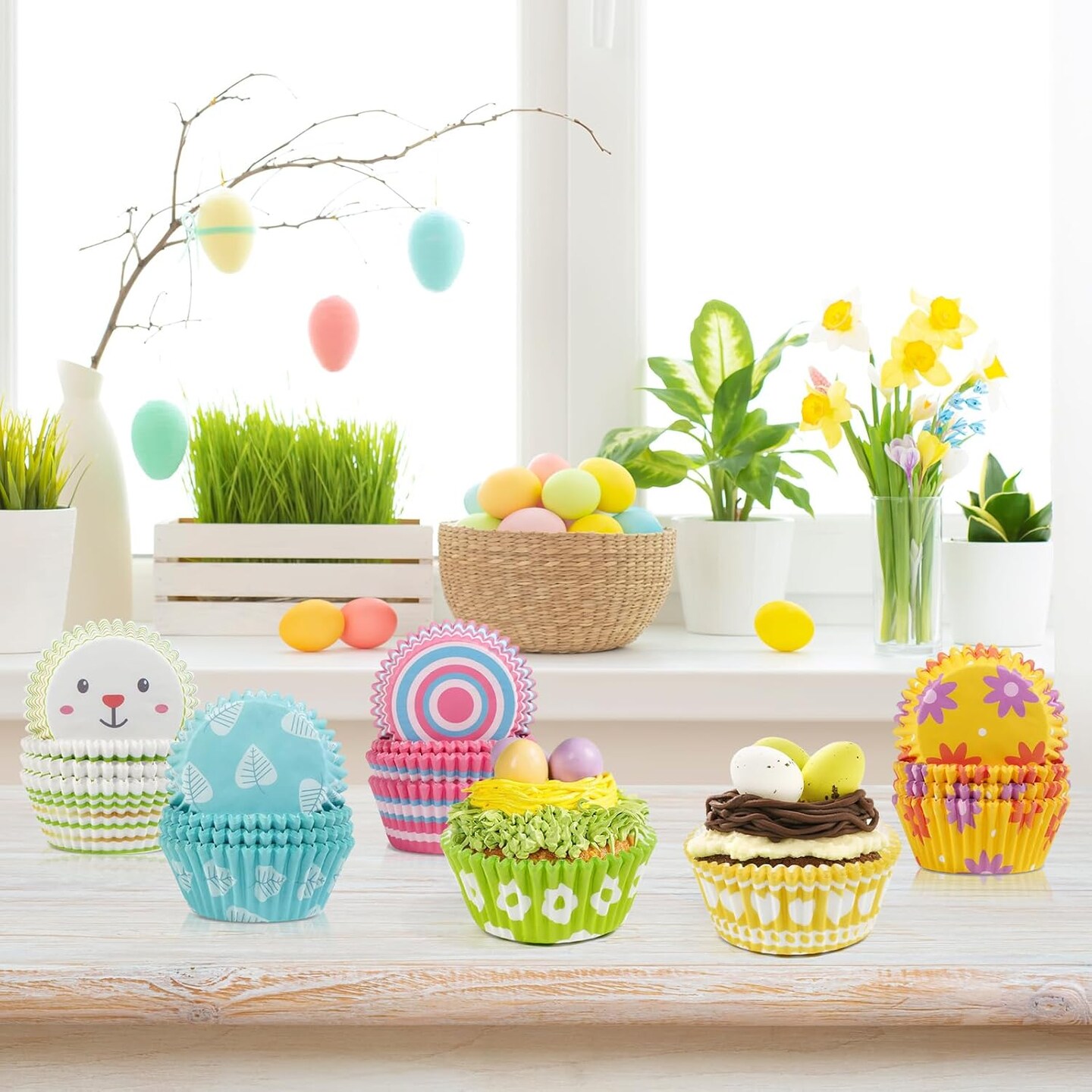 600PCS Easter Cupcake Liners for Baking Mini Easter Baking Cups Easter Holiday Cupcake Wrappers for Easter Birthday Party Decorations Candy Make Baking Supplies