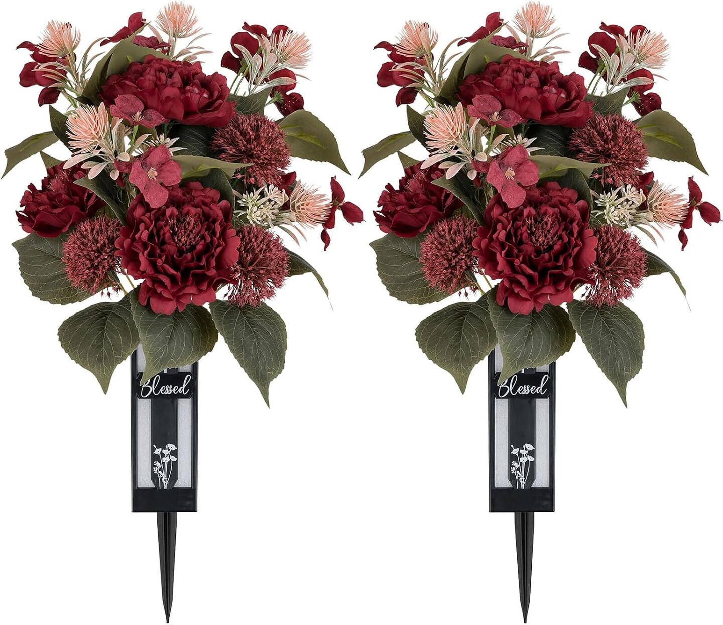 2 Pcs Red Cemetery Flowers for Grave