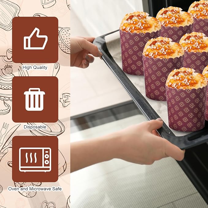 48 Pcs Easter Panettone Paper Pan Mold Corrugated Form for Cakes Bread Round Paper Baking Molds for Kitchen Muffin Cupcake Kulich Paska, Brown (12 oz)