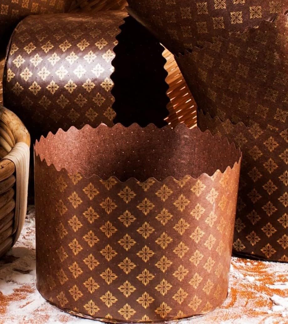15 oz Kulich Mold Easter Bread Forms |12 pack| Bread Paper Paska Large Brown Non Stick Panettone Baking Molds Universal - Brown Design W 5.1 x H 3.35-In