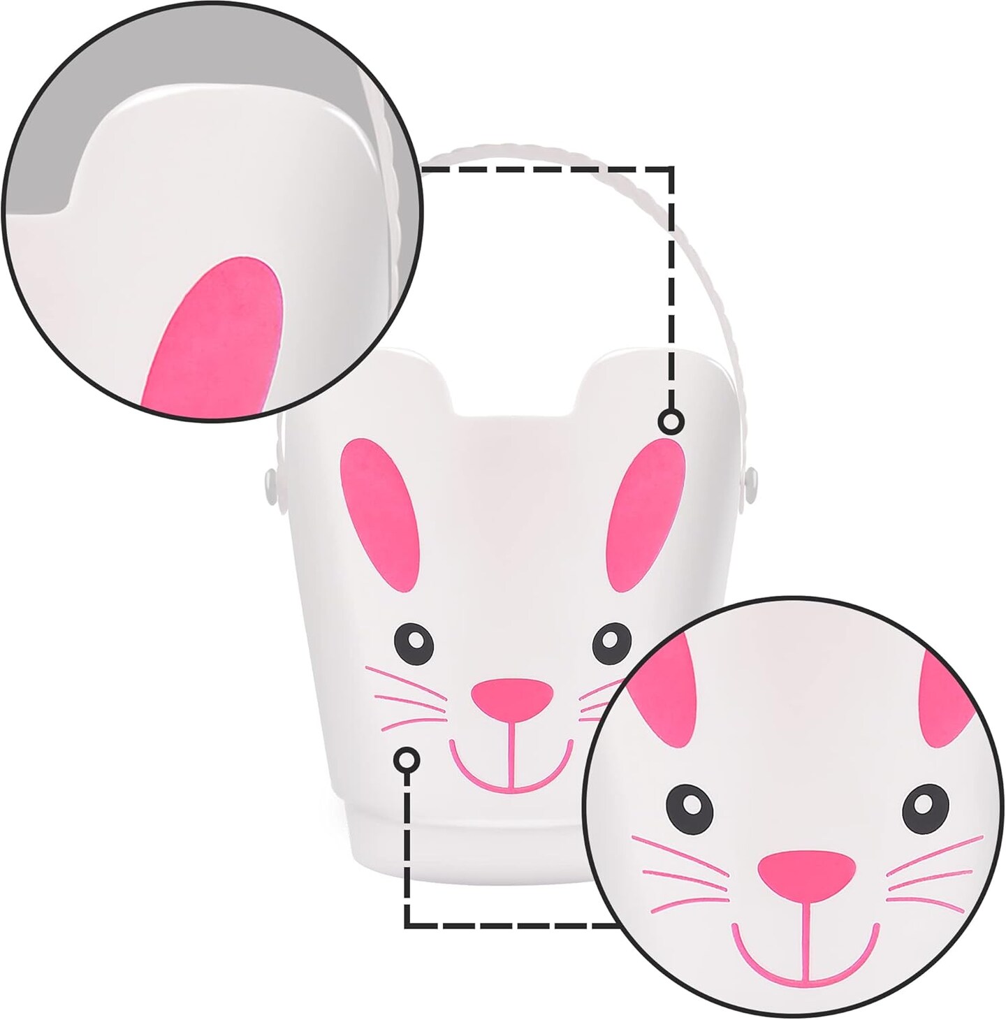 Easter Buckets, Set of 3 Plastic Easter Bunny Baskets with Handles, Empty Plastic Easter Pails for Kids Easter Egg Hunt Party Favors