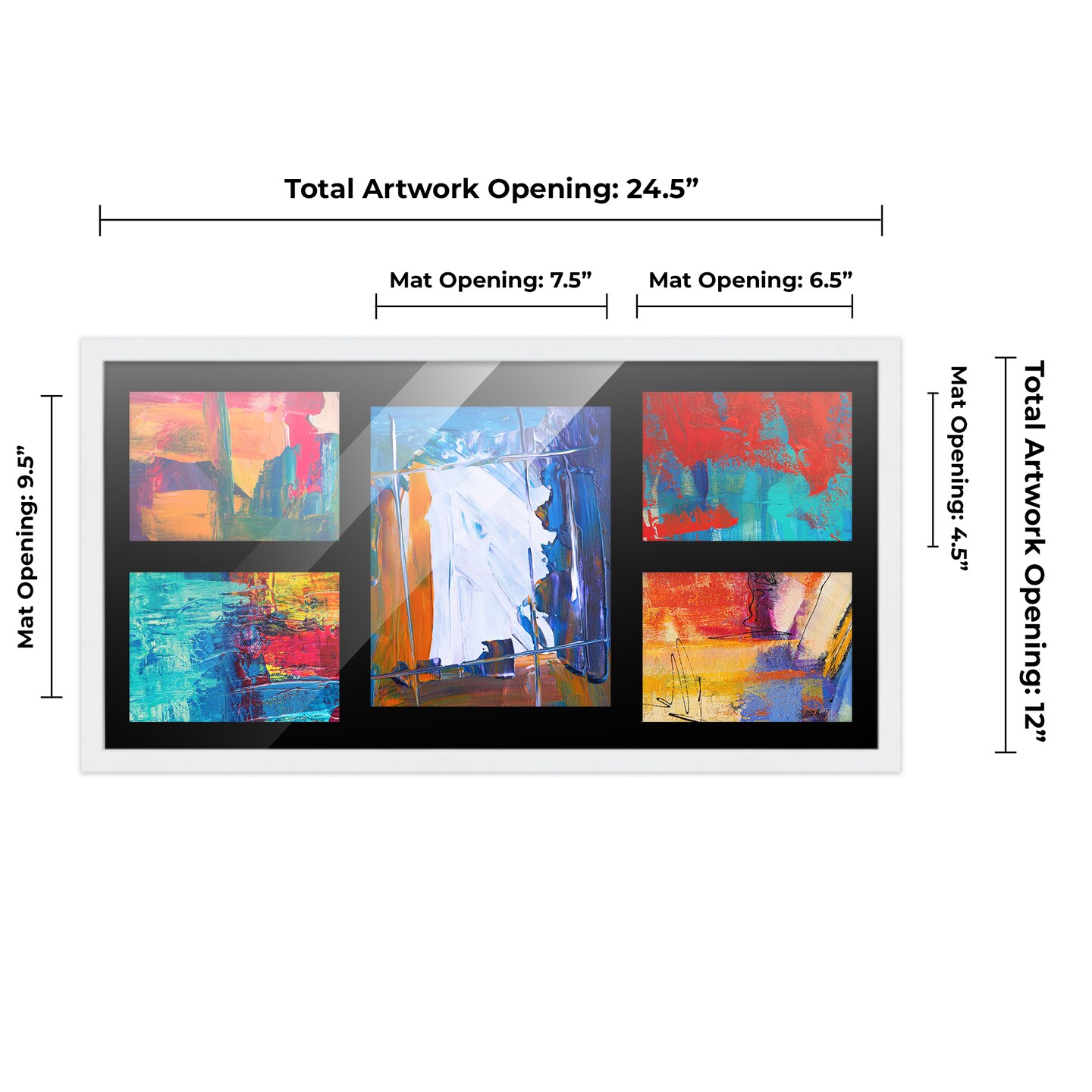 White Finish Collage Frame - Black Mat, 20 Frame Sizes to Choose From, UV Acrylic, Wall Hanging Hardware, Vertical or Horizontal Display