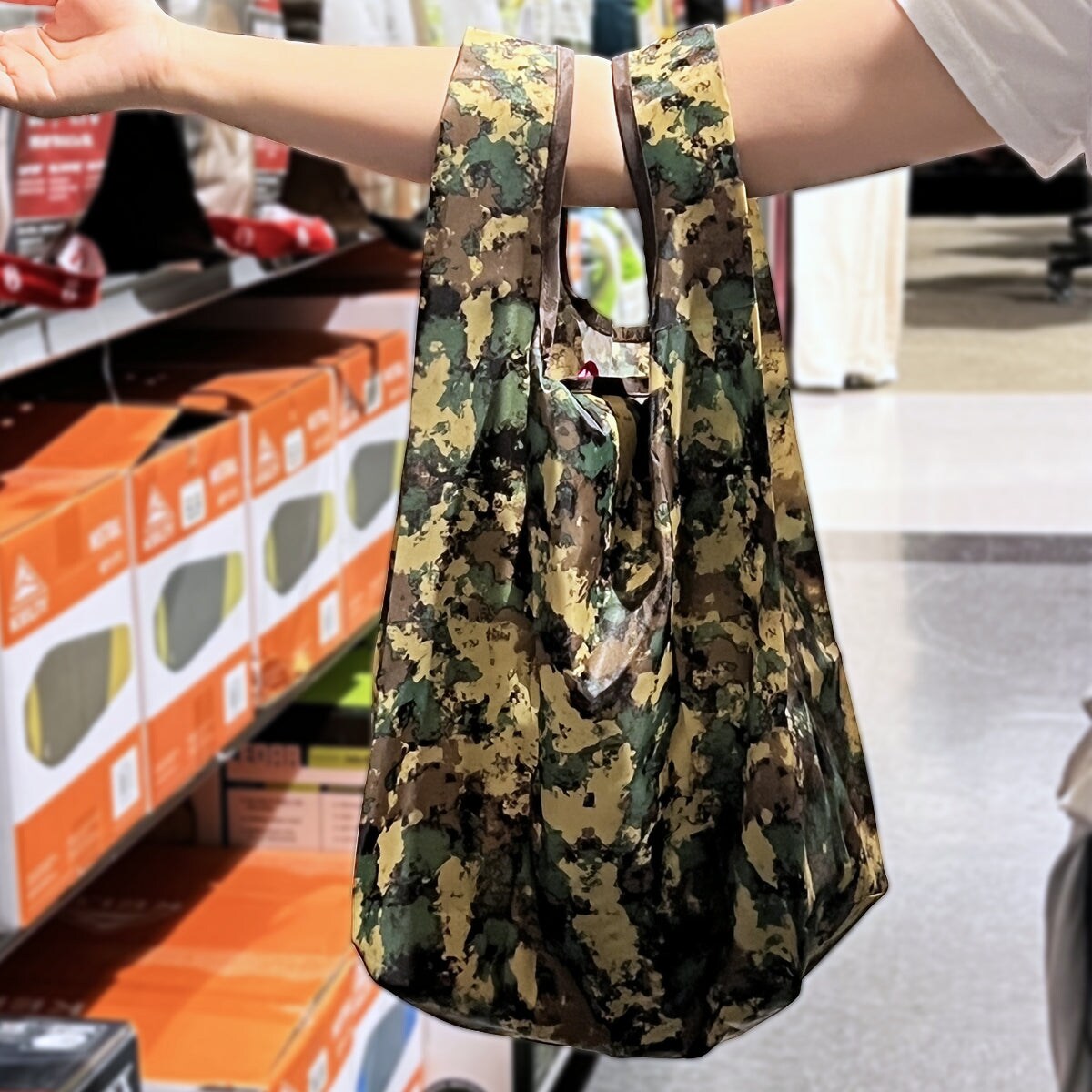 Wrapables Small JoliBag Nylon Reusable Grocery Bag, 2 Pack, Camouflage Green