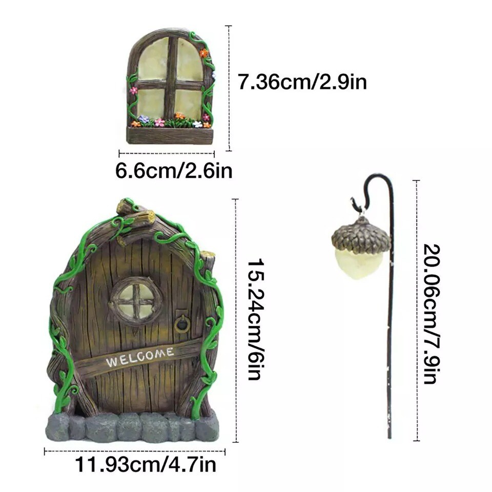Miniature Fairy Gnome Door Window Lamp For Trees Yard Art Garden Sculpture Decor