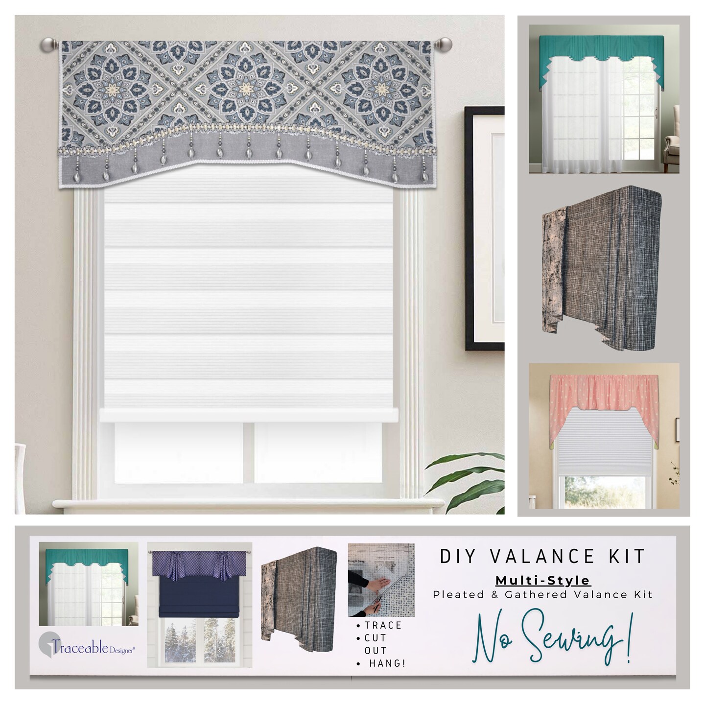 Valance Kit, Multi-Style, No-Sew Pleated &#x26; Gathered Styles Included