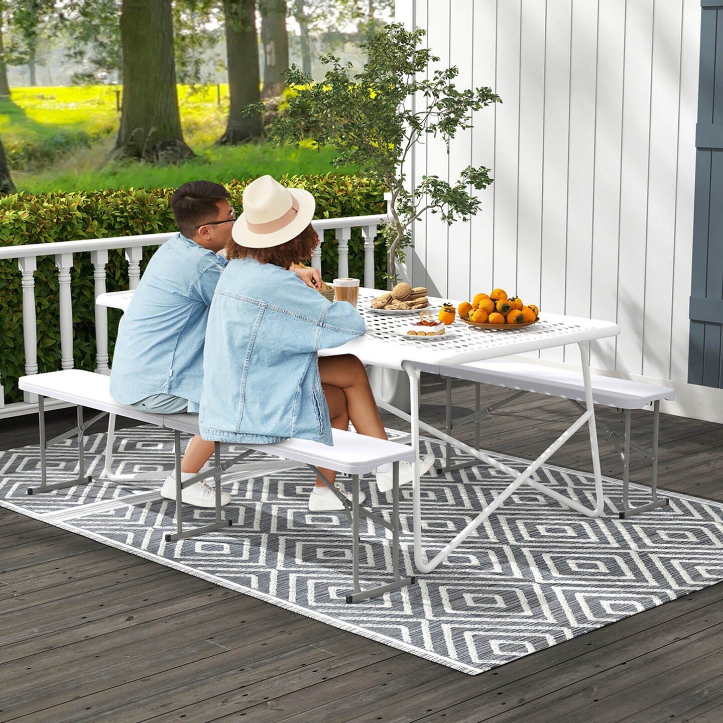 Costway 1/2 PCS Portable Folding Bench with Convenient Handle Non-slip Foot Pads Sturdy Metal Legs