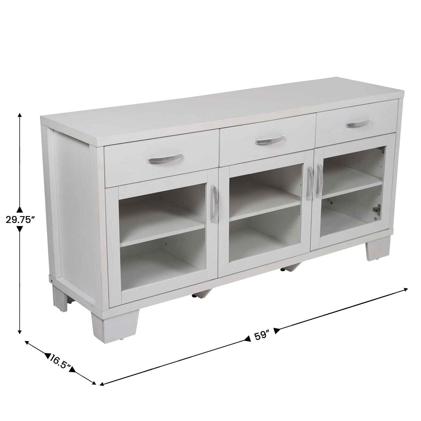 Merrick Lane Samson Three-Drawer Engineered Wood Buffet Sideboard Cabinet with Three Tempered Glass Cabinet Doors for Dining Room/Kitchen
