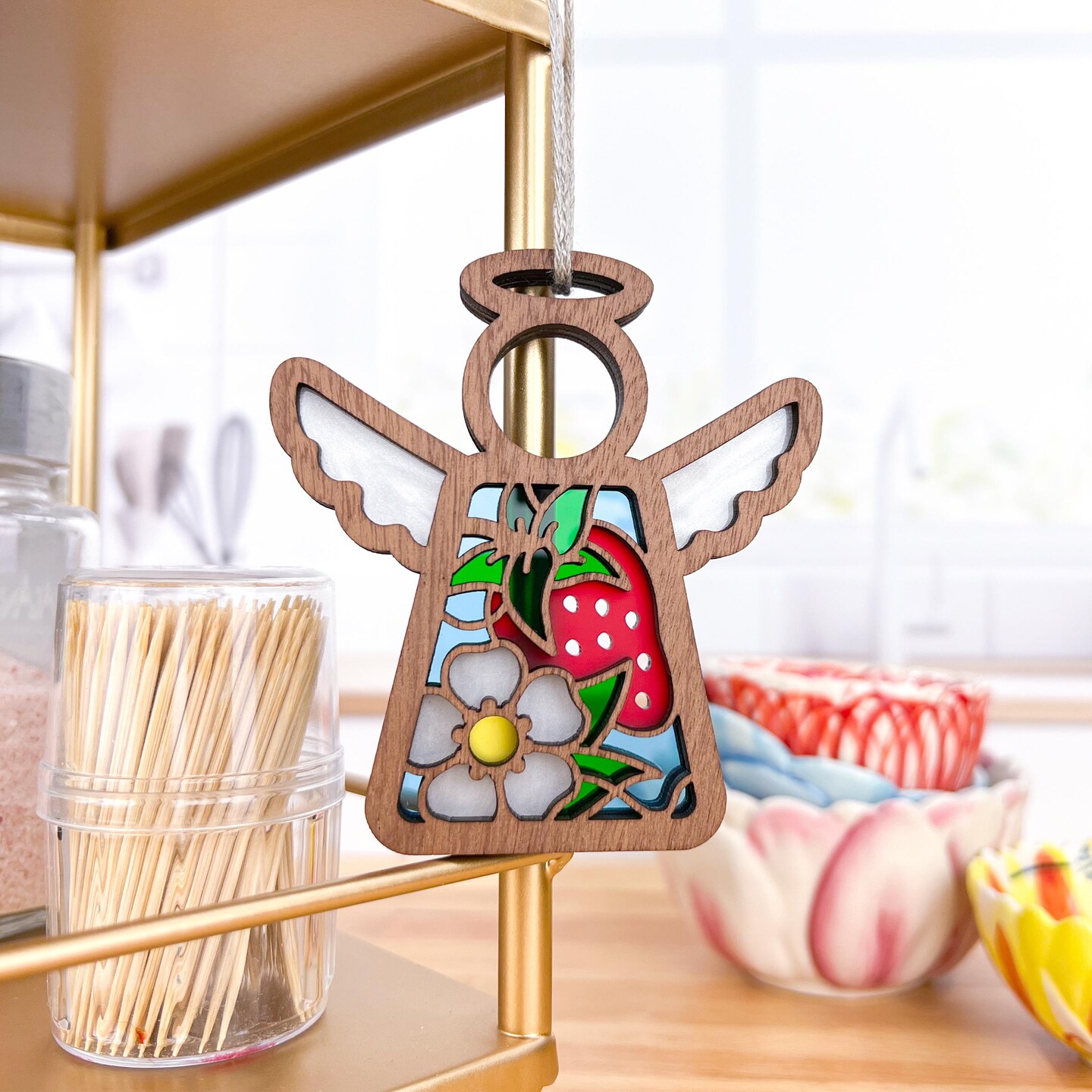 3.5" (H) Strawberry Ornament - Handcrafted in Texas - Mother's Angels® Christmas Angel Wings Figurine
