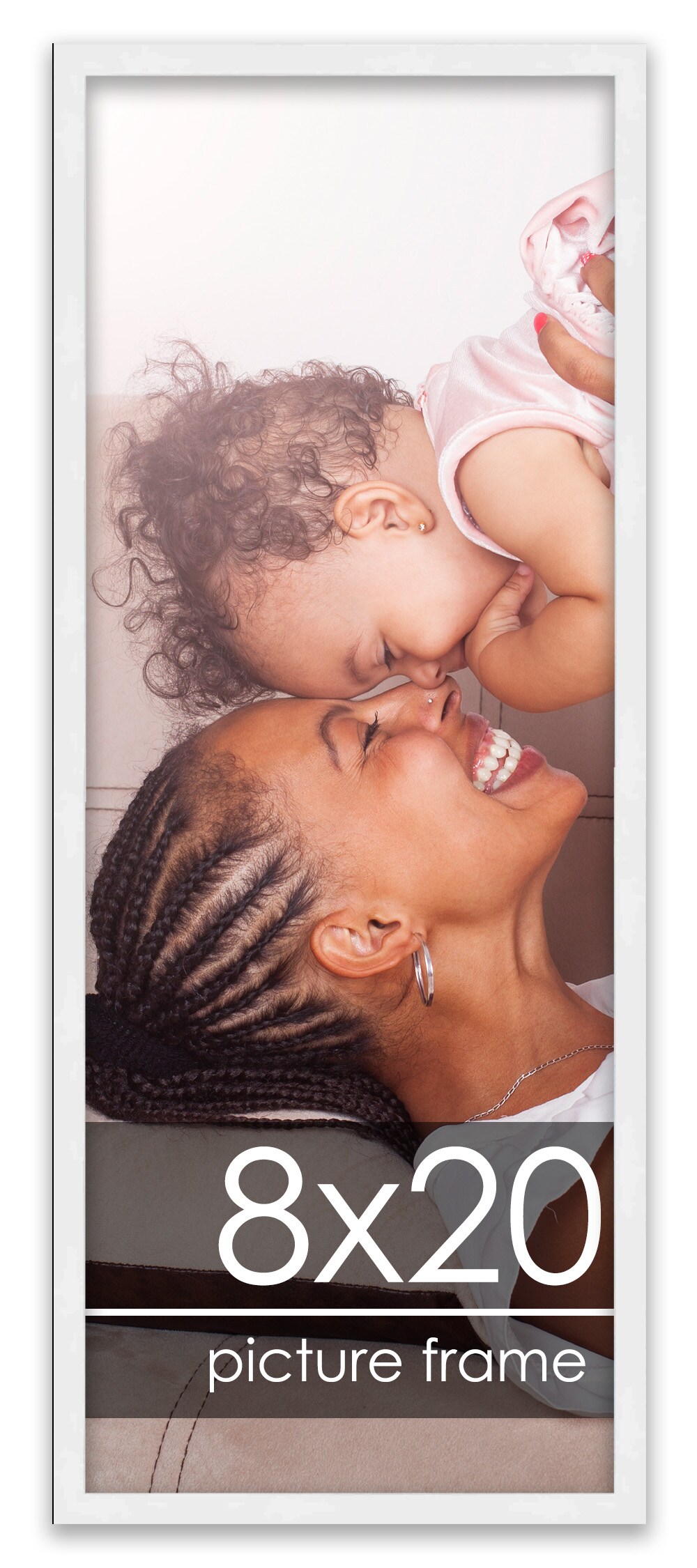 8x20 White Wood Picture Frame - UV Acrylic, Foam Board Backing, Hanging Hardware