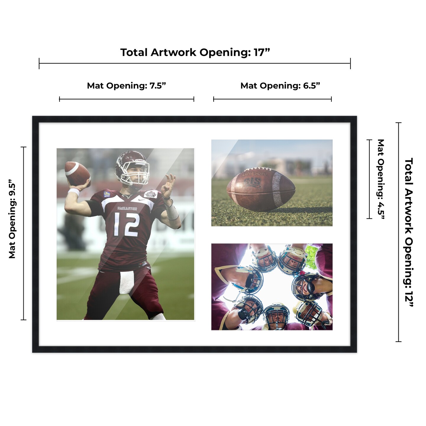 Black Finish Collage Frame - White Mat, 20 Frame Sizes to Choose From, UV Acrylic, Wall Hanging Hardware, Vertical or Horizontal Display