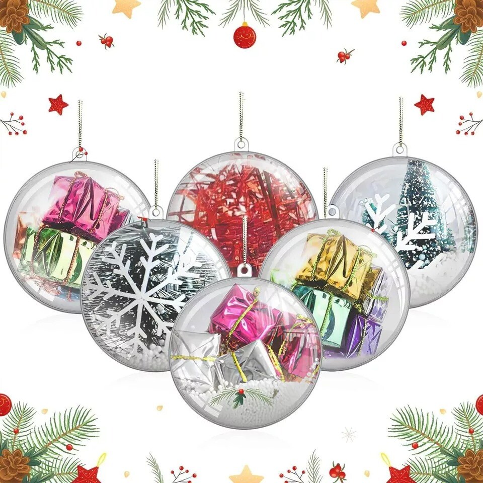 10x Clear Plastic Ball Baubles Sphere Fillable Christmas Ornament Craft Gift Box