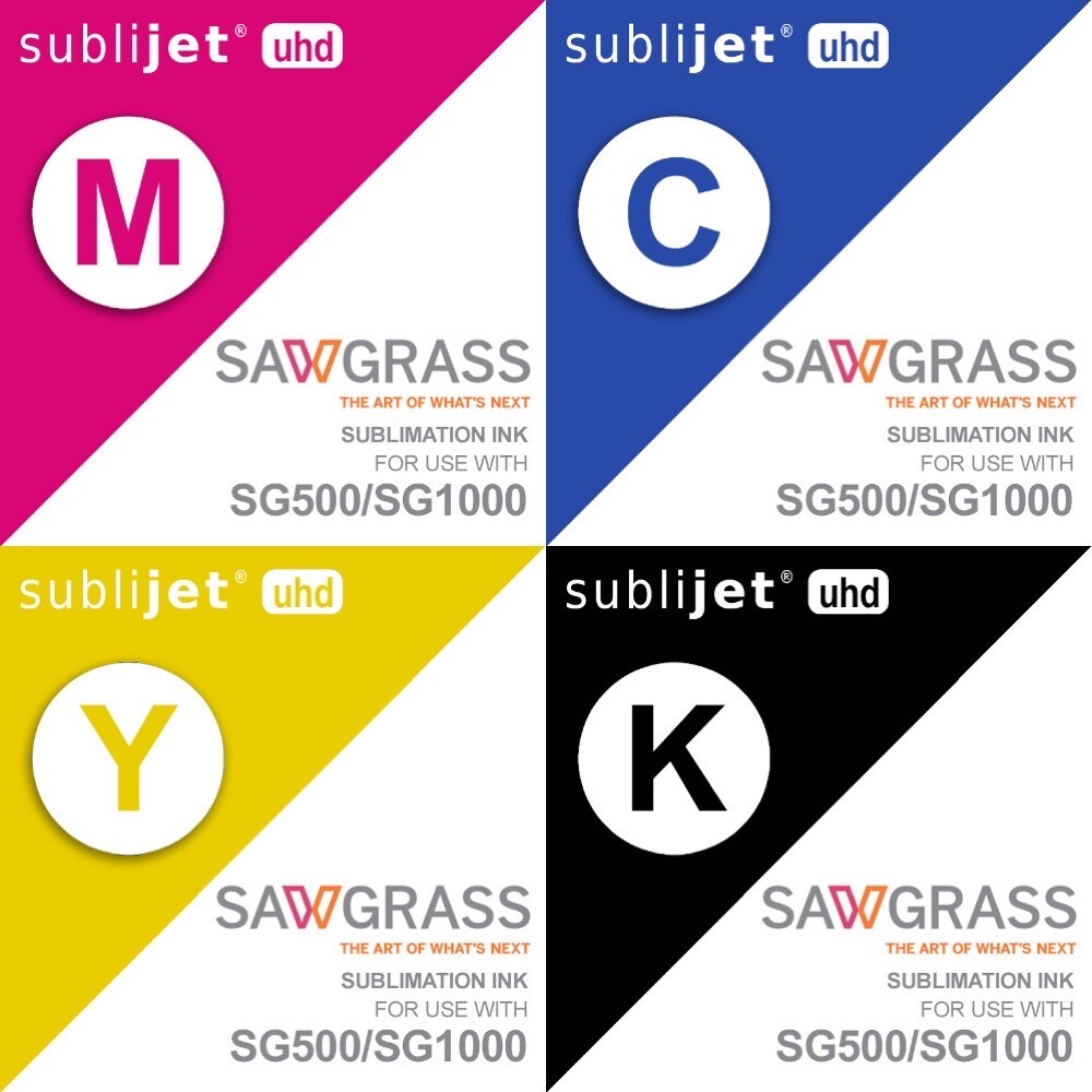 Sawgrass SubliJet UHD Inks SG500 &#x26; SG1000 4 Pack: Black, Cyan, Magenta, Yellow 609100