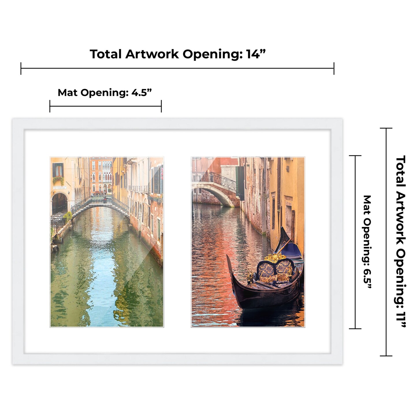 White Finish Collage Frame - White Mat, 20 Frame Sizes to Choose From, UV Acrylic, Wall Hanging Hardware, Vertical or Horizontal Display