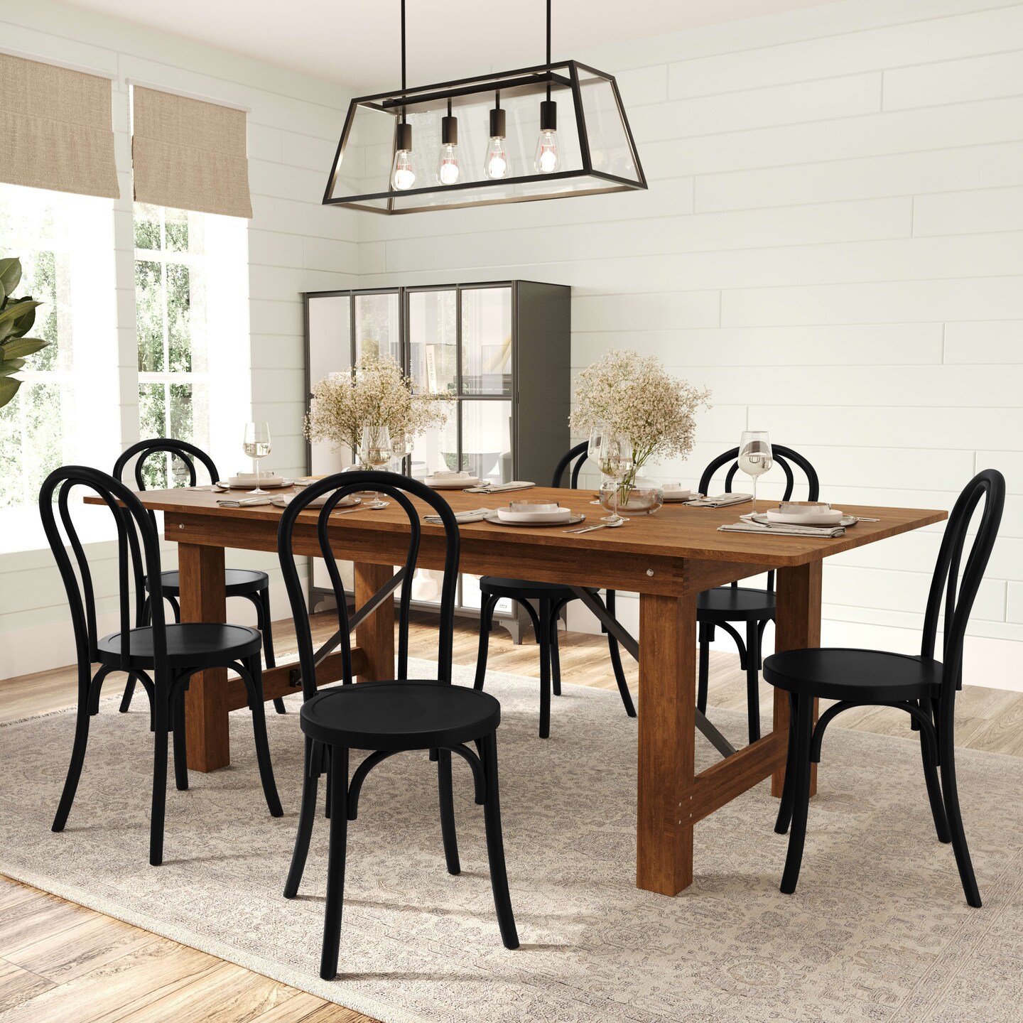 Merrick Lane Lowry Thonet Style Solid Wood Dining Chair with Stackable Design and Elegant Finish