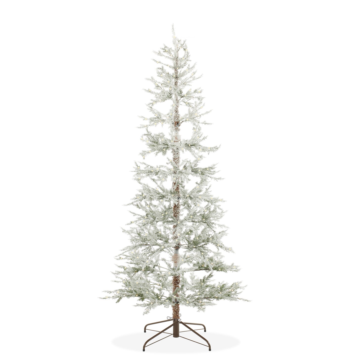 Casafield Pre-Lit Sparse Flocked Pine Artificial Holiday Christmas Tree with Sturdy Metal Stand