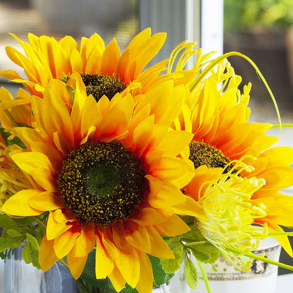 Decorative And Elegant Silk Flawer arrangement for table, sunflowers, chrysanthe hot