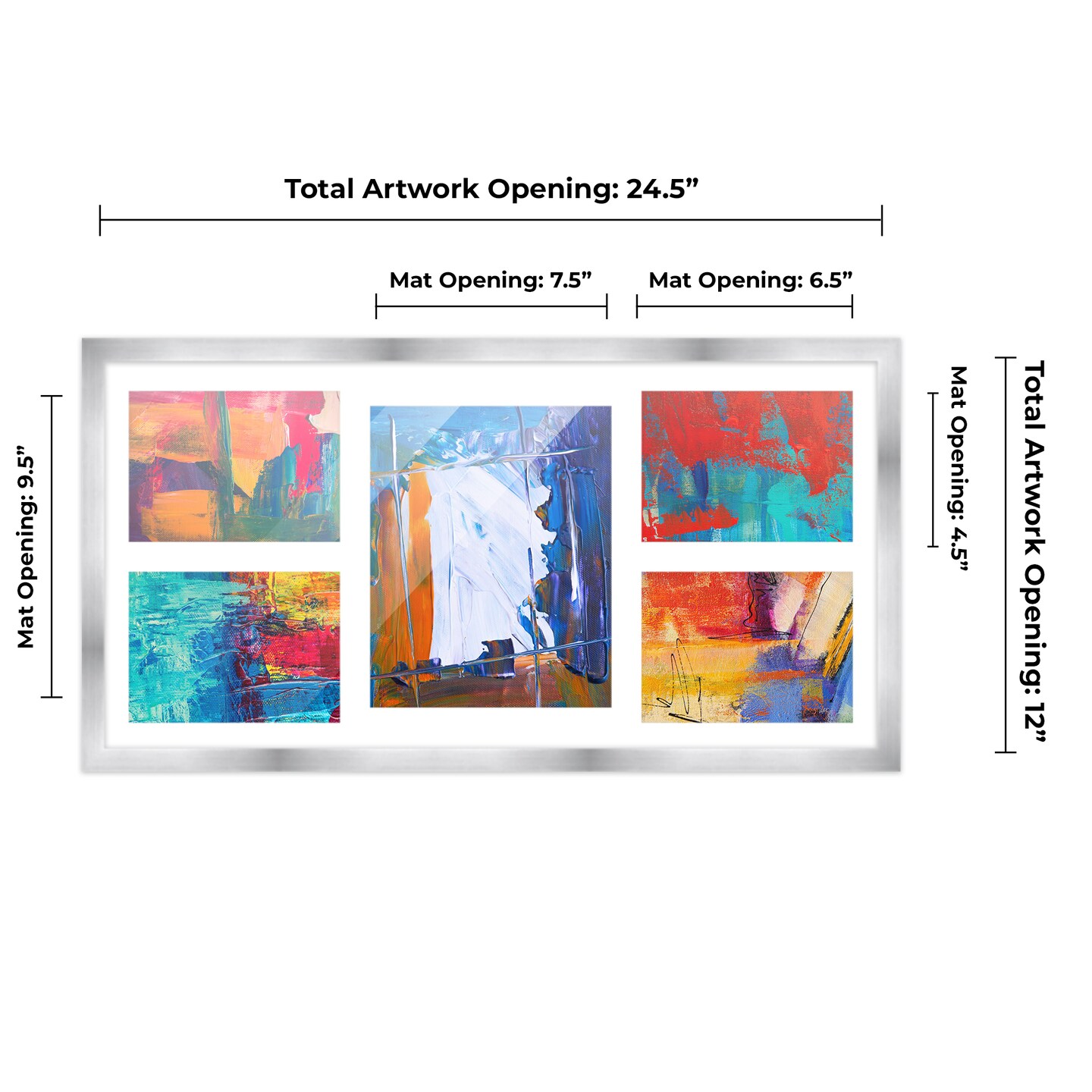 Stainless Steel Silver Wood Finish Collage Frame - White Mat, 20 Frame Sizes to Choose From, UV Acrylic, Wall Hanging Hardware, Vertical or Horizontal Display