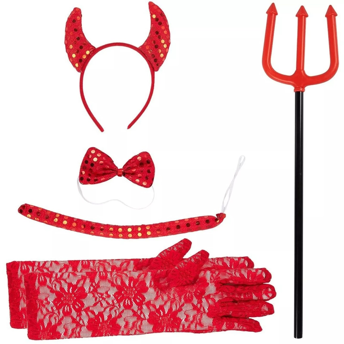 Set of 5 Devil Costumes for Girls Halloween Party Dress Up Accessories, Age 6-14