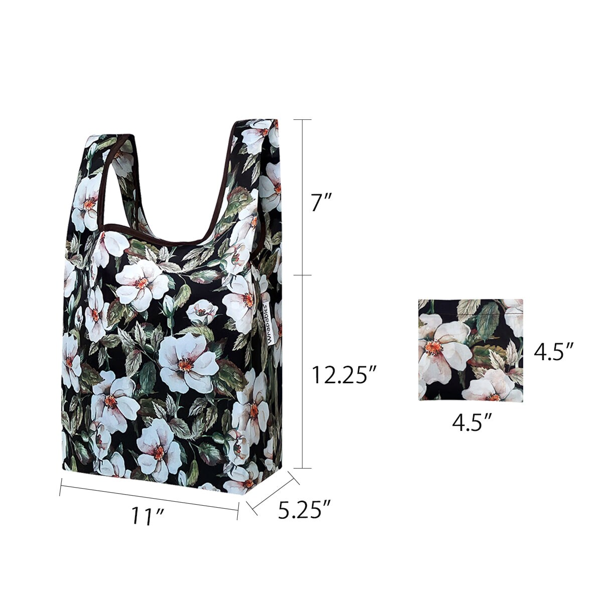 Wrapables Small JoliBag Nylon Reusable Grocery Bag, 2 Pack, White Flowers