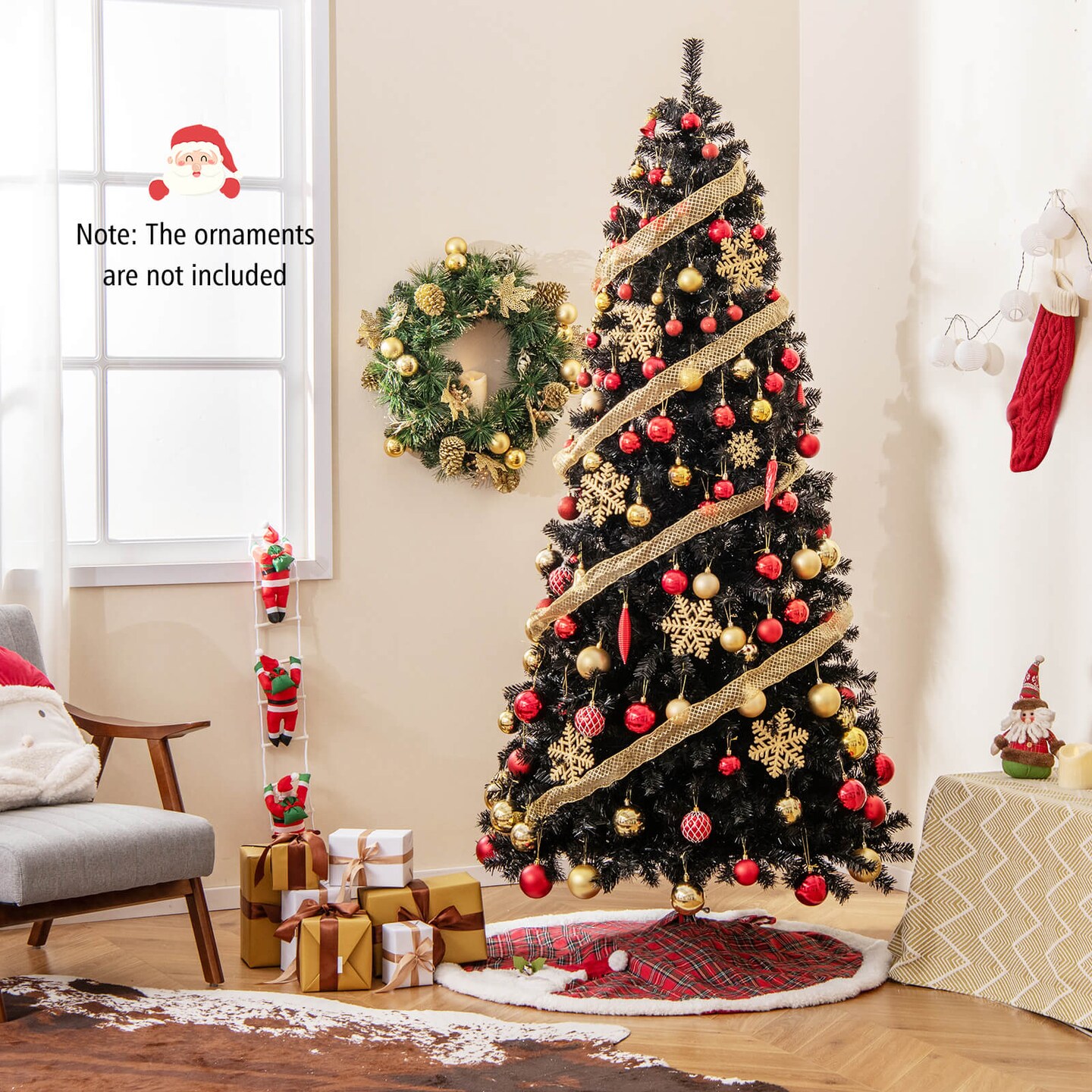 Costway 6/7 FT Artificial Halloween Christmas Tree with Bendable Top Section 726/1050 Branch Tips 260/340 Lights