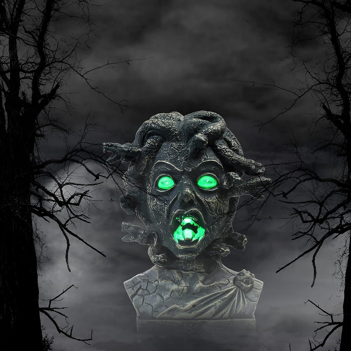 12 inch Electronic Animated Medusa Bust,Indoor/Outdoor Halloween Decoration(Brown - Snake Head)