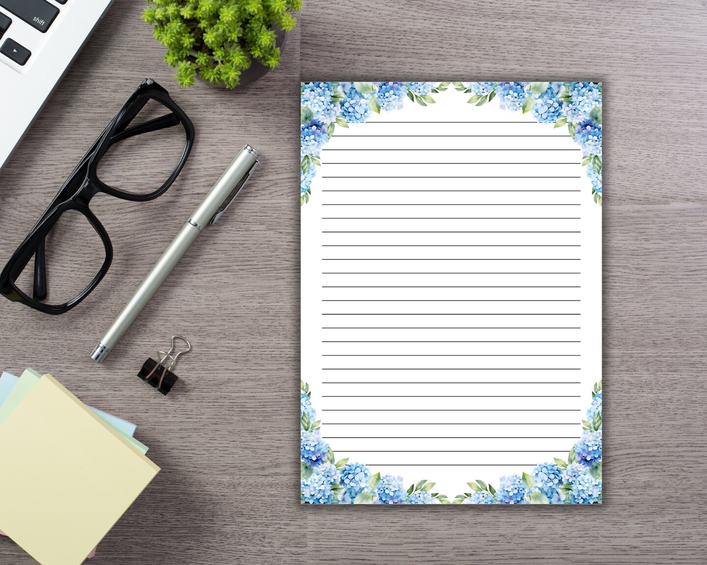 Hydrangea Notepad: 5x7 Writing Pad, Memo Pads, 50 Sheets, Office