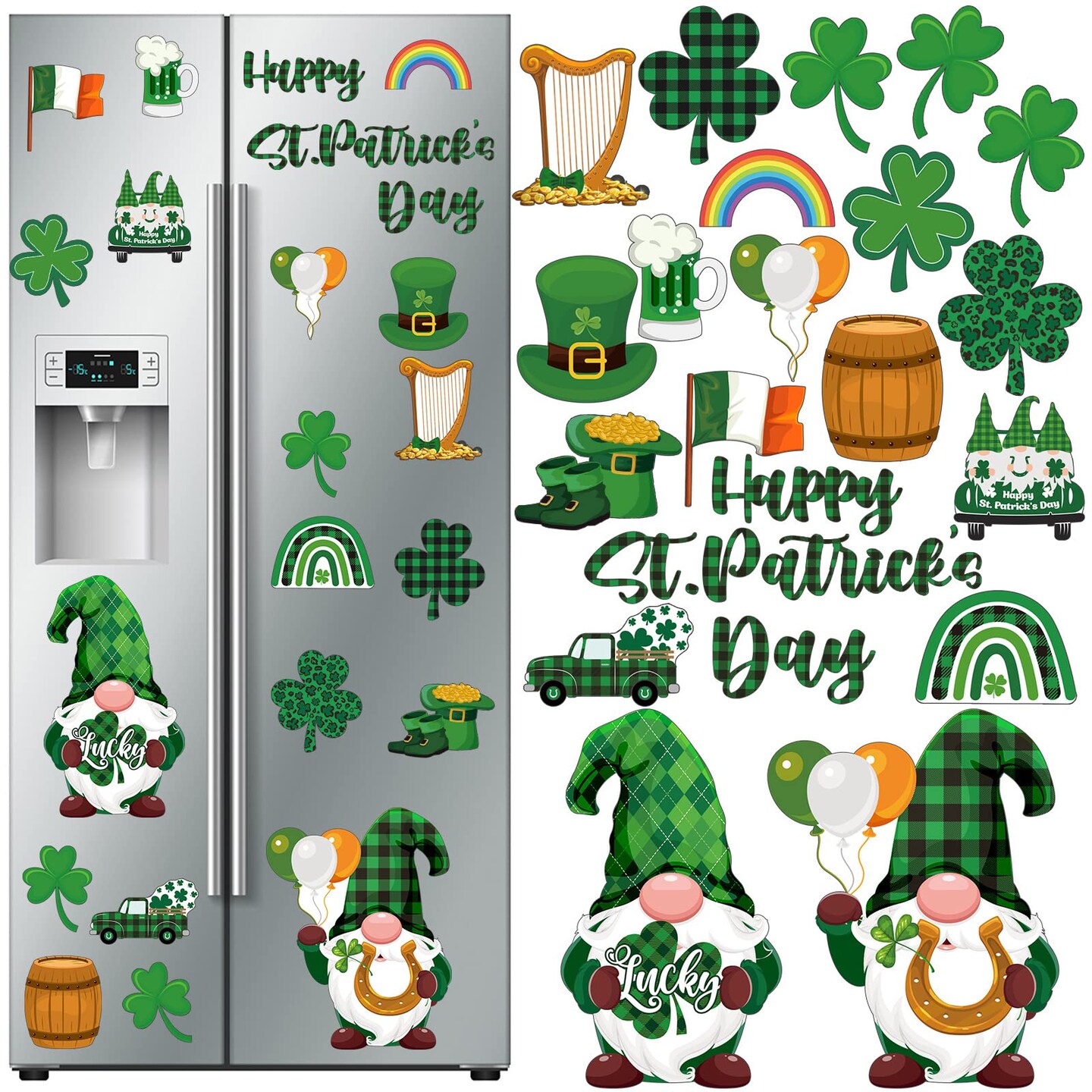 25 Pcs St. Patrick's Day Gnomes Refrigerator Magnets Irish Party Shamrock Decor for Fridge Leprechaun Lock Magnetic Refrigerator Decorations Irish Magnet Sticker for Kitchen Car Door