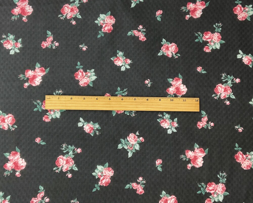 Black-Red-Multi Poly Floral Printed Dobby Chiffon Woven Fabric By the Yard