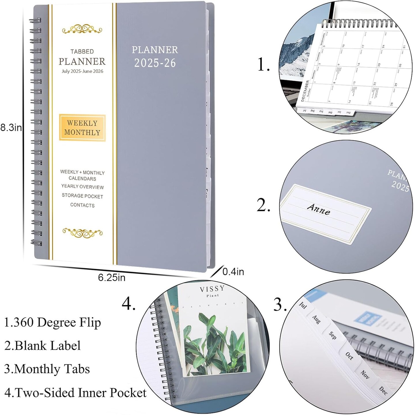 2025-2026 Planner - Jul 2025 - Jun 2026, 2025-2026 Planner Weekly and Monthly, 6.25" × 8.3", Tabs, Inner Pocket, Strong Twin-Wire Binding, Improving Your Time Management Skill