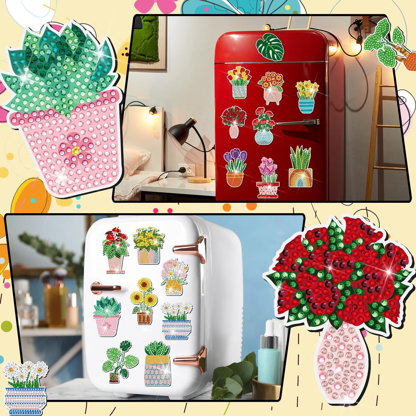 30 Pcs Spring Diamond Painting Magnets, Summer Diamond Art Magnet Kits for Adults, Plant Flower 5D Rhinestones Refrigerator Magnetic Stickers for Beginner DIY Crafts, Fridge, Spring Gifts