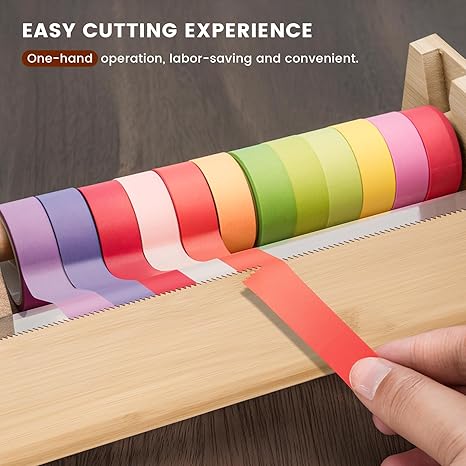 Bamboo Multi Washi Tape Dispenser,One-Handed Operation Masking Tape Cutter,Tape Roll Storage Holder for Handicraft,DIY,Gifts Wrapping