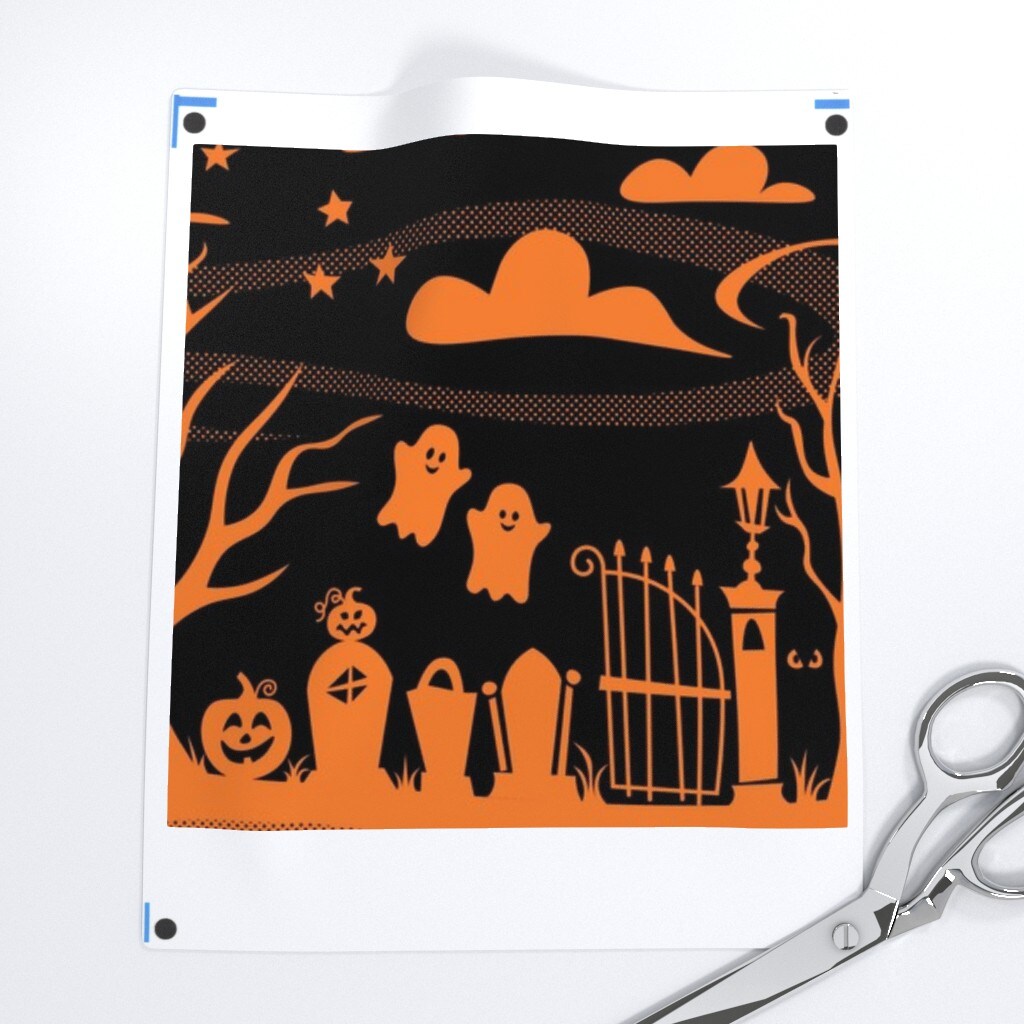 Spooky Halloween Black Orange Whimsical Ghost Pumpkin Cemetery Custom Printed Fabric by Spoonflower Various Fabrics by the Yard or Fat Quarter
