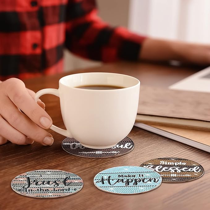 8-Piece Christian Bible Verse Diamond Art Coasters with Holder - DIY Farmhouse Diamond Painting Coaster Kit for Adults & Beginners, Religious Scripture Craft Set for Home Decor & Gifting