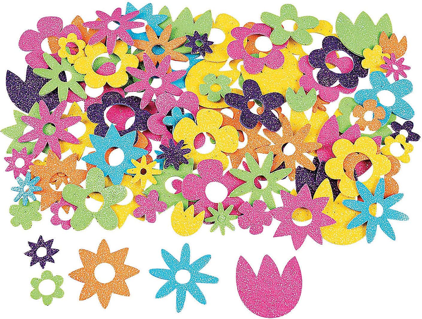 Foam Glitter Flower Sticky Shapes 500 Pack – Self-Adhesive Colorful Craft Foam Stickers for Kids, Classroom Crafts, Scrapbooking & DIY Projects