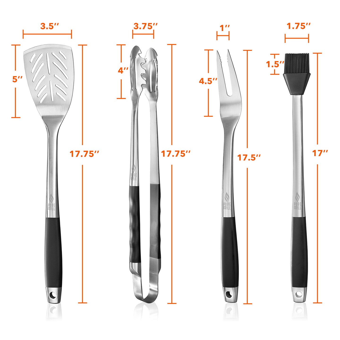 Pure Grill 4-Piece&#xA0;Stainless Steel BBQ Tool Utensil Set - Professional Grade Barbecue Accessories