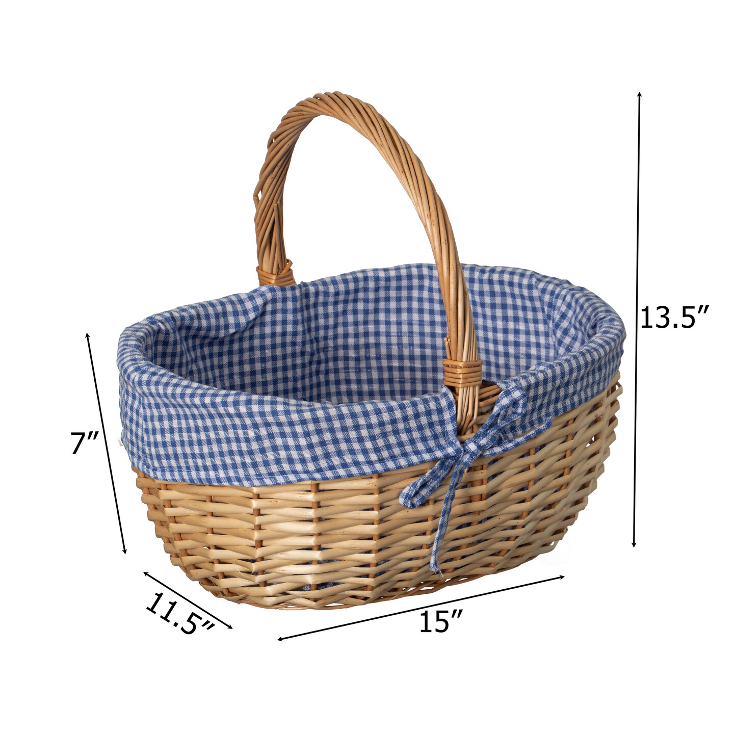 Wickerwise Picnic Basket with Handle, and Washable Plaid Liner - Ideal for Outdoor Adventures, Photoshoots and Home Décor - Perfect Gift Basket for Weddings and Holidays like Halloween