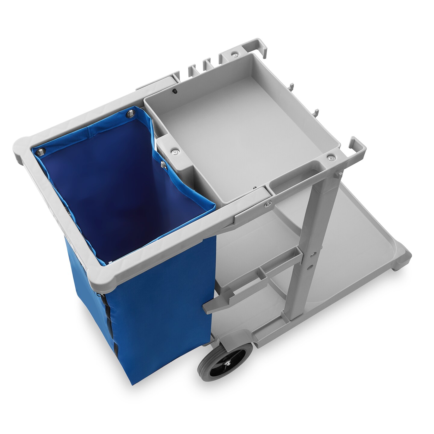Dryser Commercial Janitorial Cleaning Cart on Wheels with Shelves and Vinyl Bag &#x26; Commercial Mop Bucket with Side Press Wringer, 26 Qt. Blue