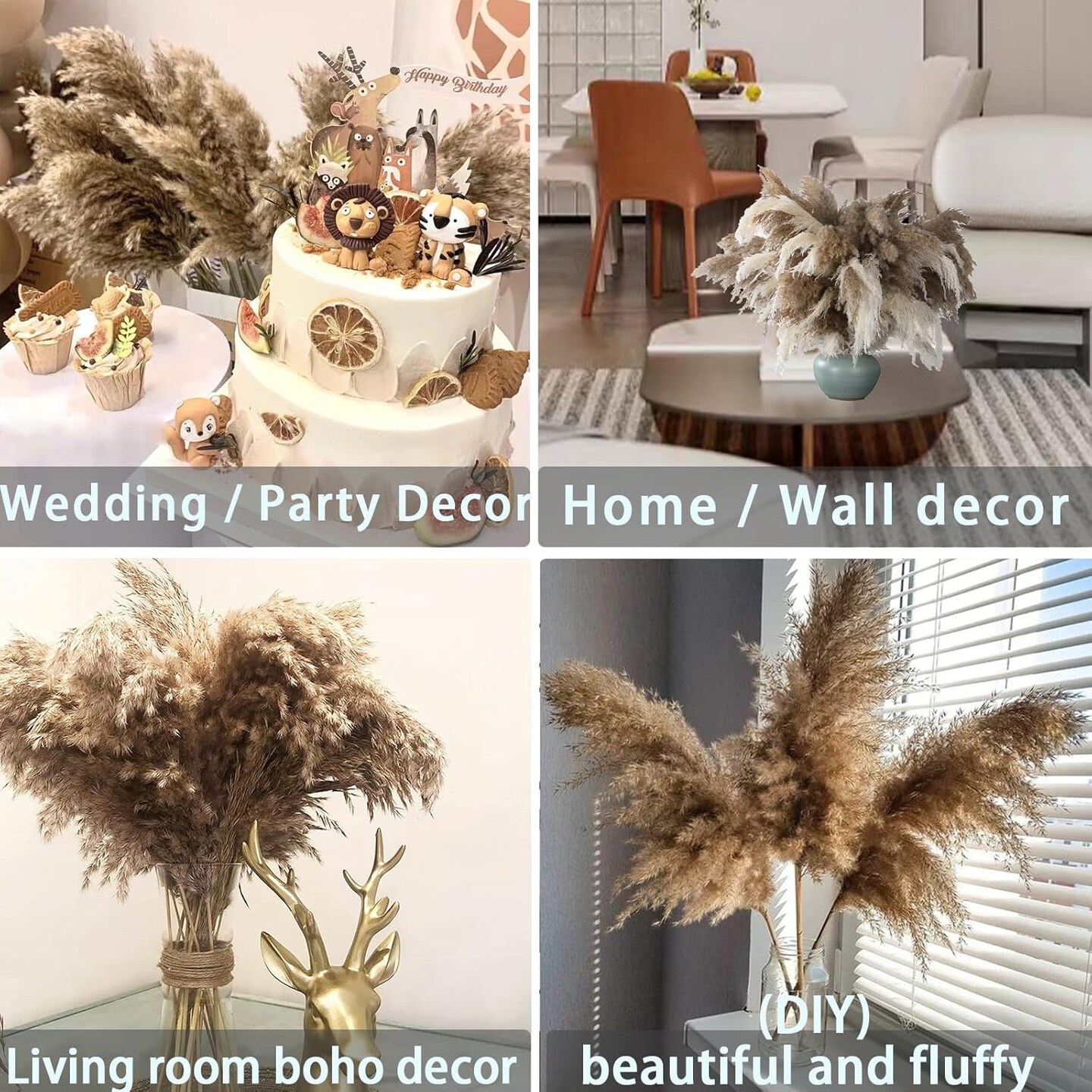 30 Stems Home Decor - Natural Dried Pampas Grass, Fluffy Brown Pompas Grass, Dry Small Pampas Bulk for Living Room Table Decor