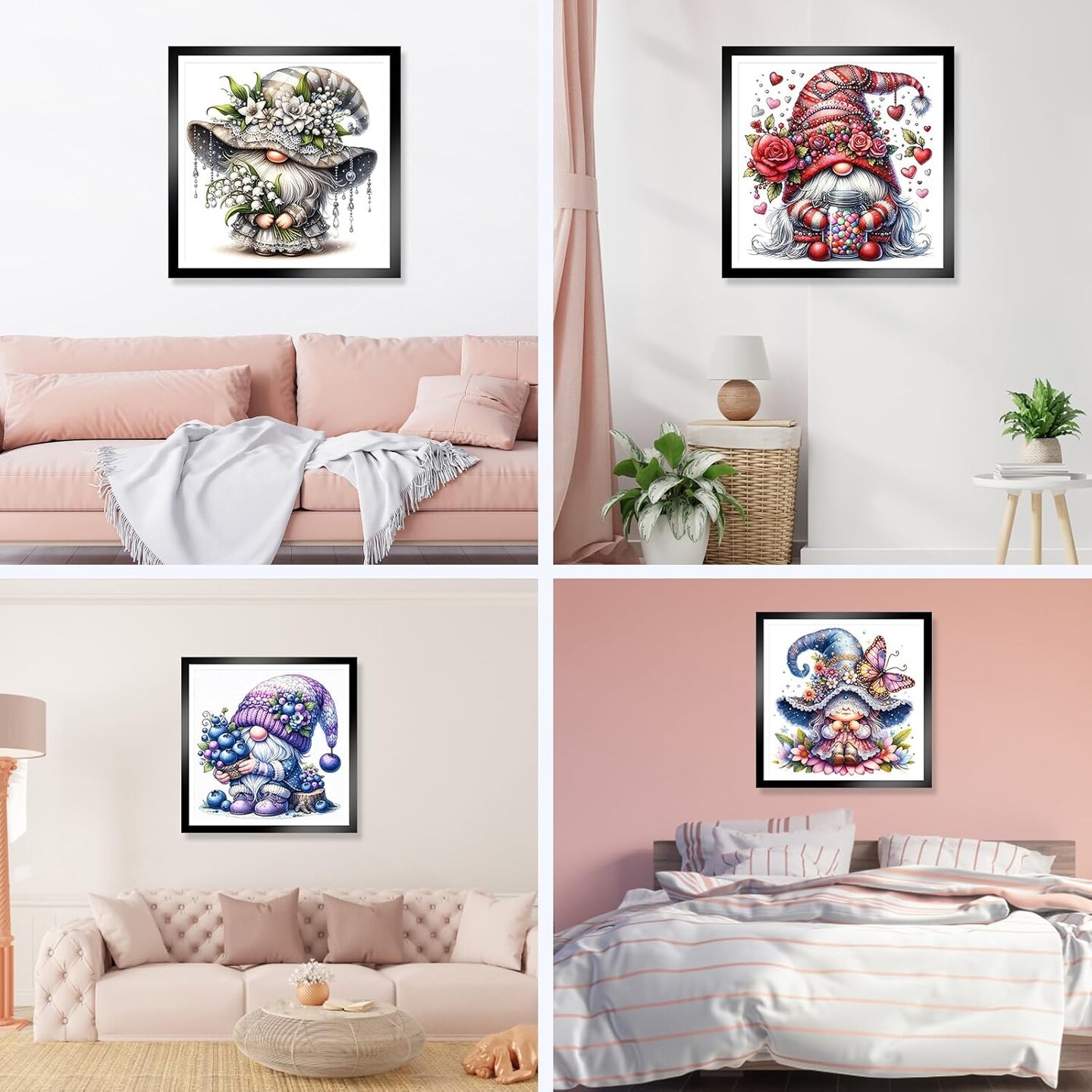 4Pack Gnomes Diamond Painting Kits for Adults, DIY 5D Diamond Painting, Full Drill Gnomes Diamond Art Kits Perfect for Relaxation and Home Wall Decor 30x30cm
