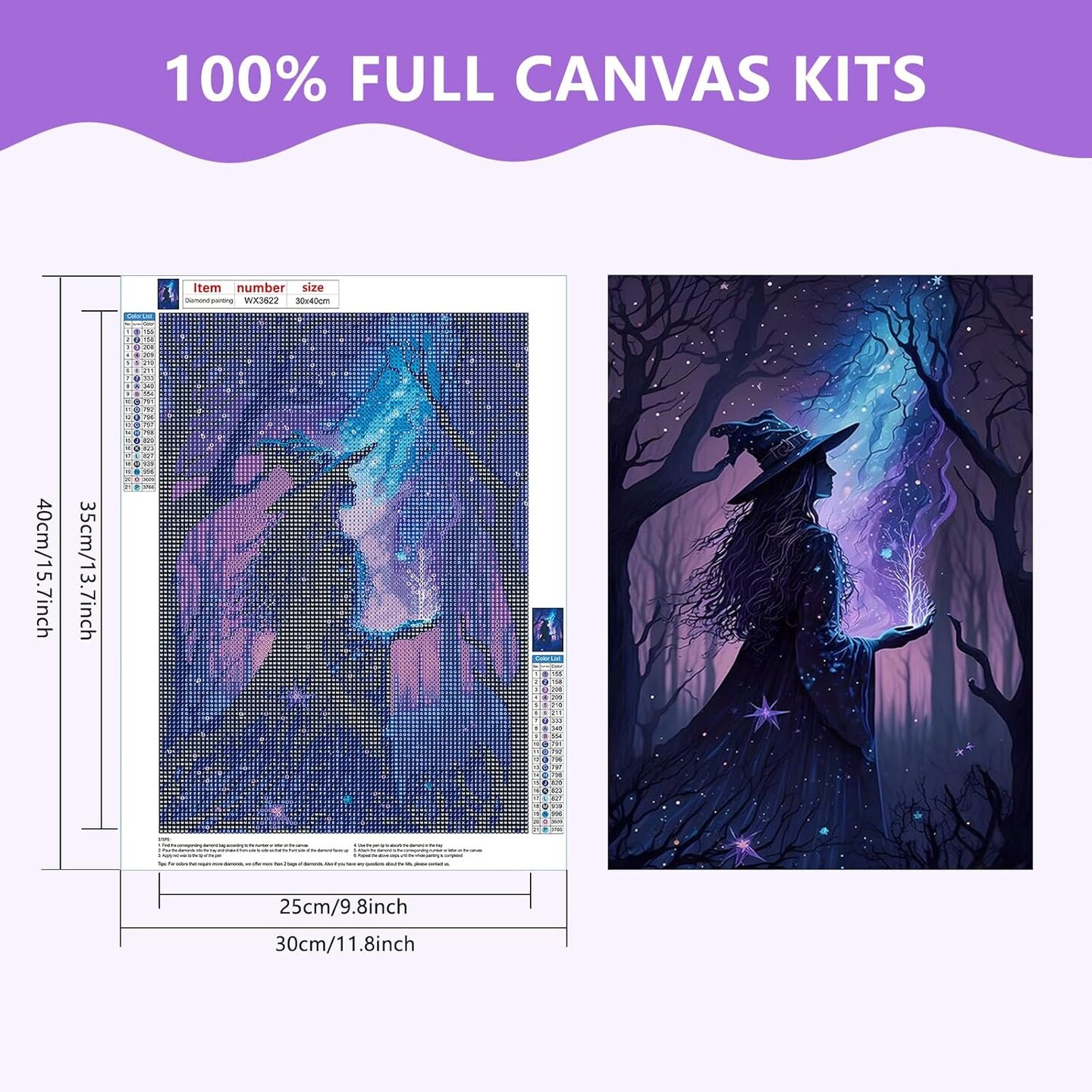 Diamond Painting Kits for Adults, Retro Witch 5D Diamond Art Kits, Halloween Witch Diamond Gem Painting Crafts Home Wall Decor 30x40cm