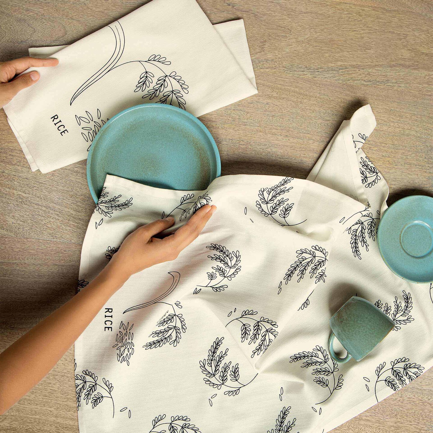 Rice Dish Cloth Printed Flour Dish Cotton Towel - Set of 2 - Premium Kitchen Towels &#x26; Napkins