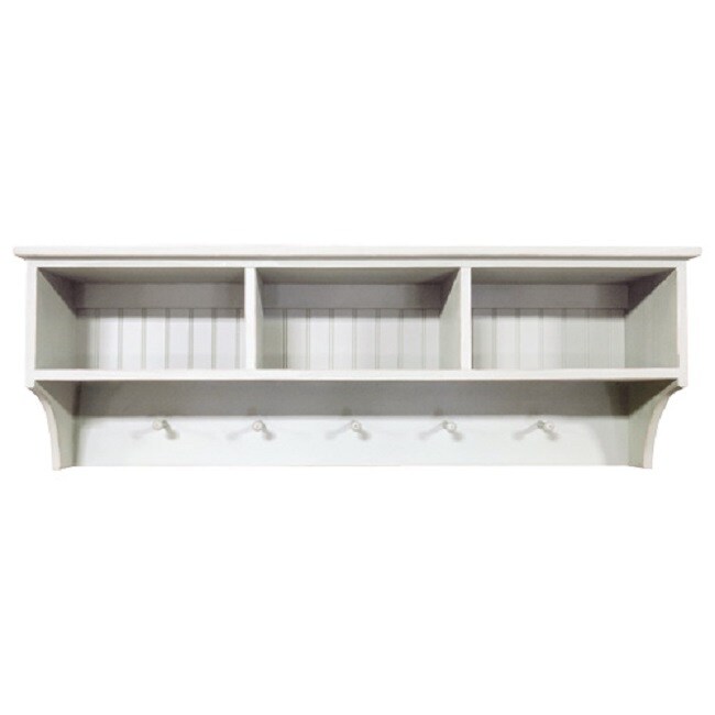 Contemporary Home Living 4-Ft Distressed White Rectangular Storage Shelf with Cubbies and Pegs