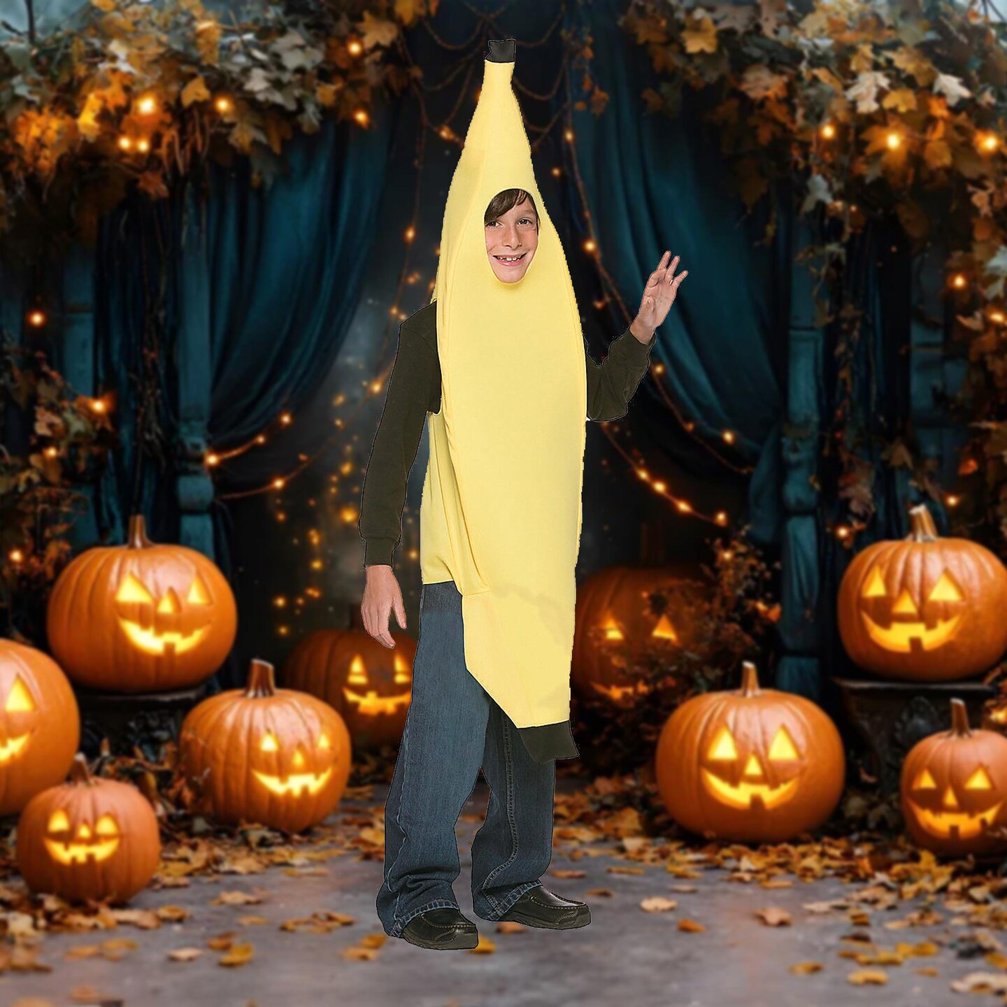 Kids Banana Costume with Over The Head Tunic and Face Hole Size 7 10